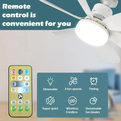 Ceiling Fans For Bedroom Living Room Ceiling Fans With Remote Control and Light LED Lamp Fan E27 Converter Base Smart Silent