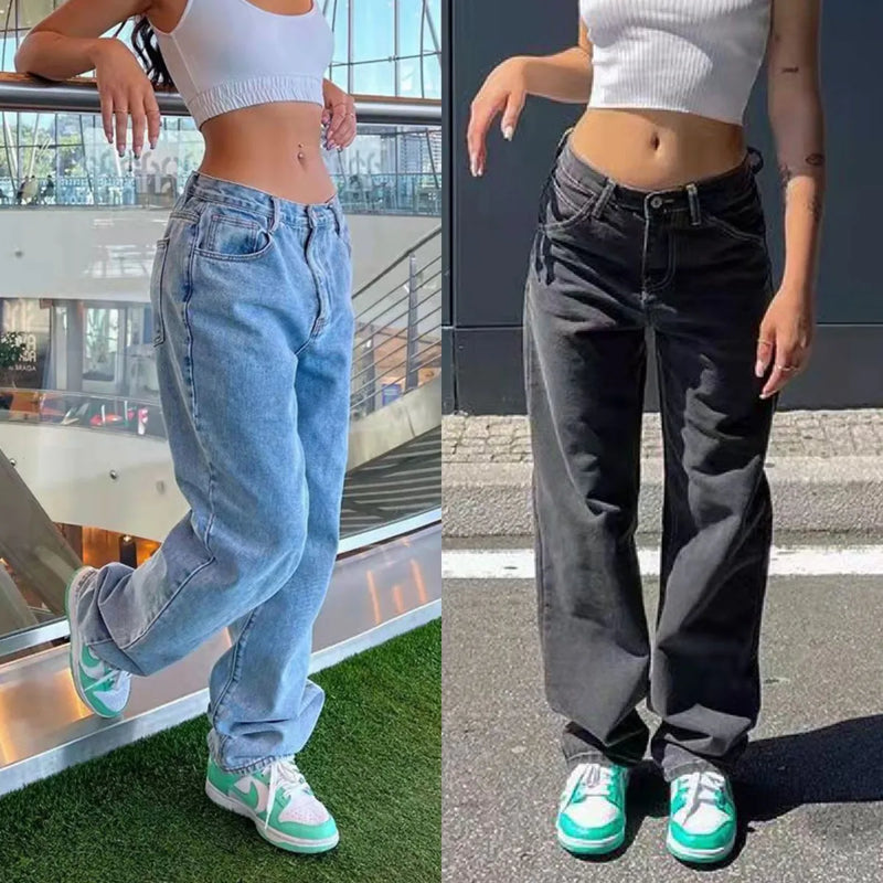 Fall/Winter 2022 New Y2K Style Black and Blue Baggy Jeans For Women Fashion Denim Wide Leg Pants Casual Female Clothing XS-XL