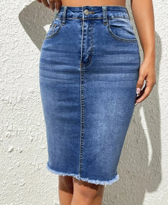 2024 Summer New High Elastic Raw Edge Slim Denim Skirt for Women Fashion Skinny Jeans Hip Cover Skirt Casual Ladies Clothing