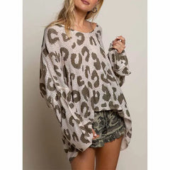 "Leopard Print Women's Sweater Pullover Hooded Knitted Sweater Spring Autumn Loose And Versatile Comfortable Sweater Top "