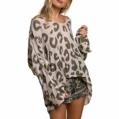 "Leopard Print Women's Sweater Pullover Hooded Knitted Sweater Spring Autumn Loose And Versatile Comfortable Sweater Top "