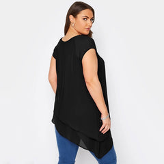 Top Design Sense Loose Short-Sleeved Asymmetric Chiffon Shirt