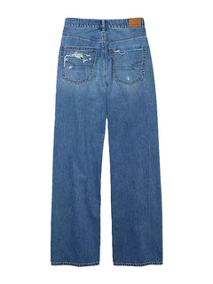 AEO Blue High Waist Pure Cotton Non-Elastic Wide Leg Denim