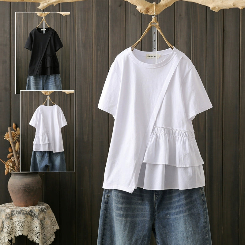 Youthful-Looking Loose Irregular Thin Short-Sleeved T-shirt