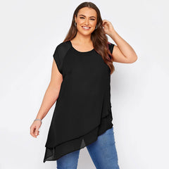 Top Design Sense Loose Short-Sleeved Asymmetric Chiffon Shirt