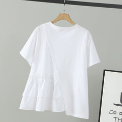 Asymmetric Solid Color round Neck Short Sleeves Elegant T-shirt Summer Dress