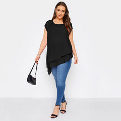 Top Design Sense Loose Short-Sleeved Asymmetric Chiffon Shirt