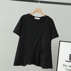 Asymmetric Solid Color round Neck Short Sleeves Elegant T-shirt Summer Dress