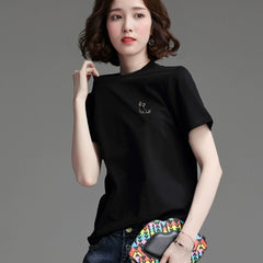 White Casual Ins Super Popular Cotton Embroidered Short-Sleeved T-shirt