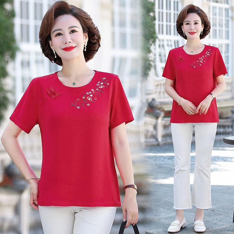 Fashion round Neck Red Elegant Undershirt Short Sleeve T-shirt