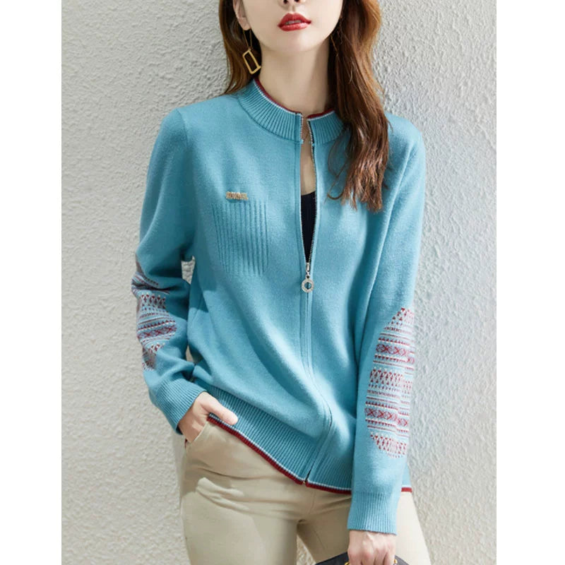 First-Line Brand Cut the Tag off Women clothes Big Brand Foreign Trade Export Sample Clothes European Goods Stand Collar Thickened Knit cardigan Sweater Outerwear