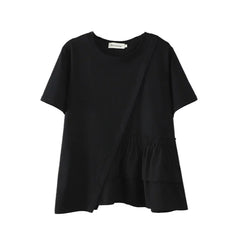 Asymmetric Solid Color round Neck Short Sleeves Elegant T-shirt Summer Dress