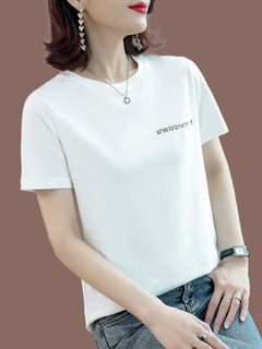 White Casual Ins Super Popular Cotton Embroidered Short-Sleeved T-shirt