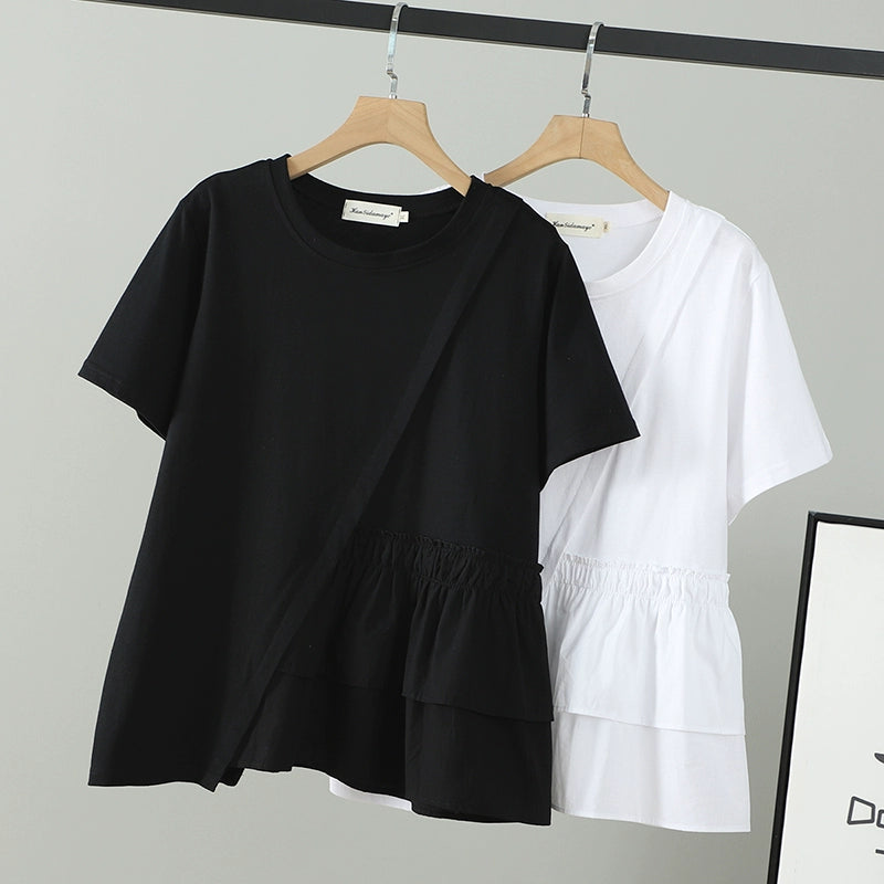 Asymmetric Solid Color round Neck Short Sleeves Elegant T-shirt Summer Dress