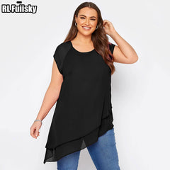 Top Design Sense Loose Short-Sleeved Asymmetric Chiffon Shirt