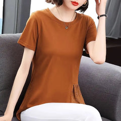 Summer Women's Fashion Lace Splice Short Sleeve Tee T-shirt Large Medium Long Solid Color Fashion Casual Pullover Vacation Tops