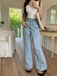 Vintage Autumn Wide Leg Jeans Women High Waist Loose Denim Blue Pants Female Casual Jean Pockets Trousers 4839