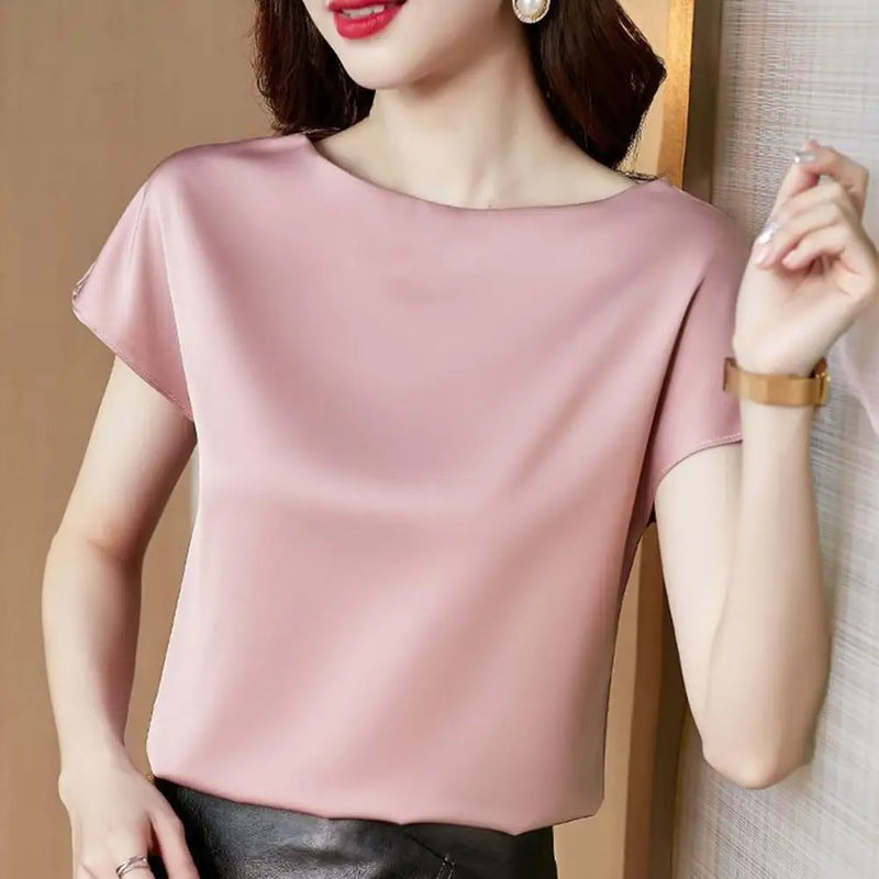 Women Shirt Casual Solid Color Blouse Stylish Women's Summer Shirt Round Neck Casual Top Solid Color Loose Fit for Everyday