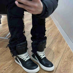 American style black erosion damaged rough high street jeans men's ins hip-hop fashion vintage skinny pants 2023 streetwear