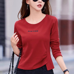 European Station Long sleeved T-shirt Women's Spring/Summer New Fashion Large Size Cotton Versatile Loose Irregular Casual Top