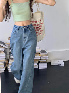 Vintage Autumn Wide Leg Jeans Women High Waist Loose Denim Blue Pants Female Casual Jean Pockets Trousers 4839