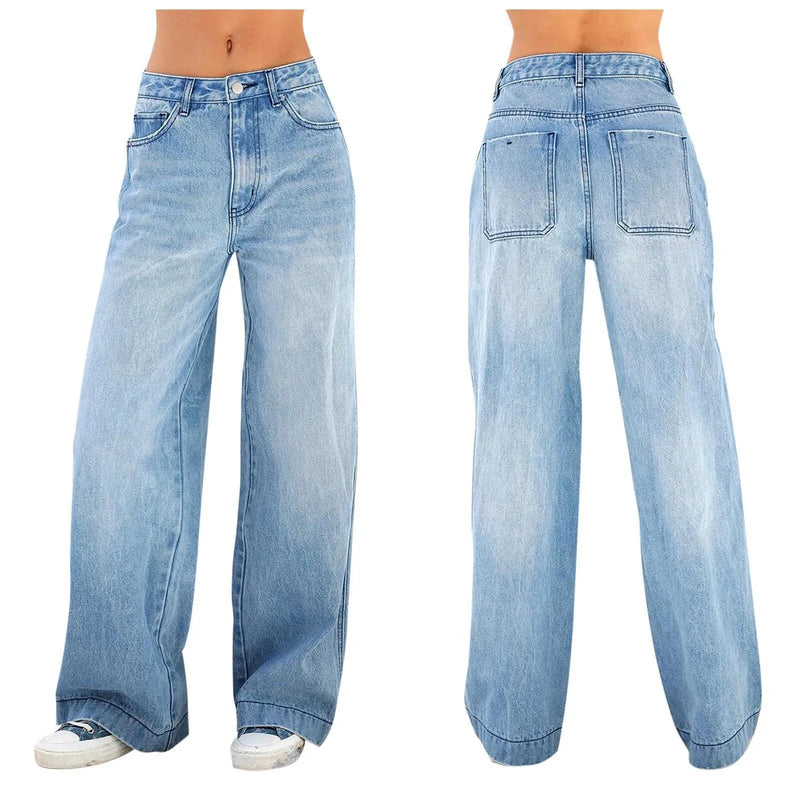 2024 High Waist Loose Straight Jeans Women Four Seasons Comfortable Commuter Trousers Street Casual Wide Leg Denim Pants Female