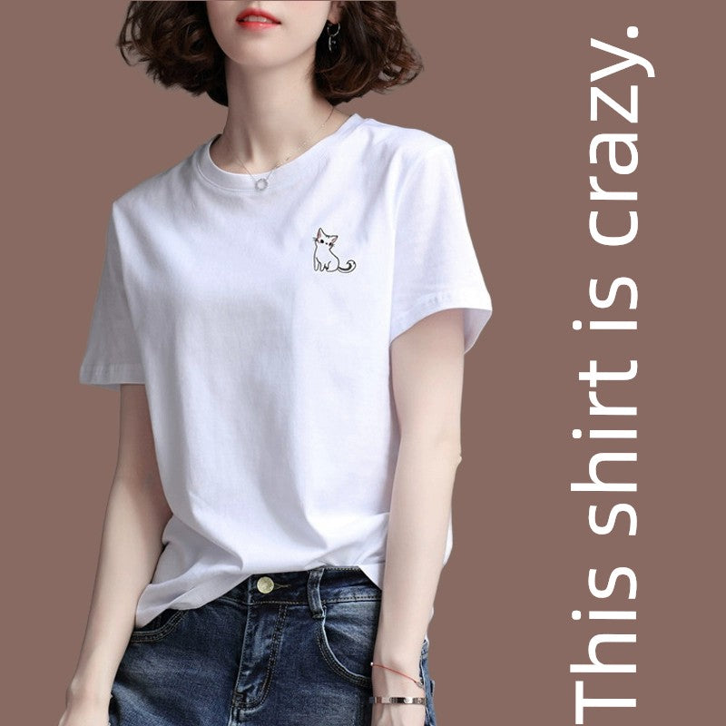 White Casual Ins Super Popular Cotton Embroidered Short-Sleeved T-shirt