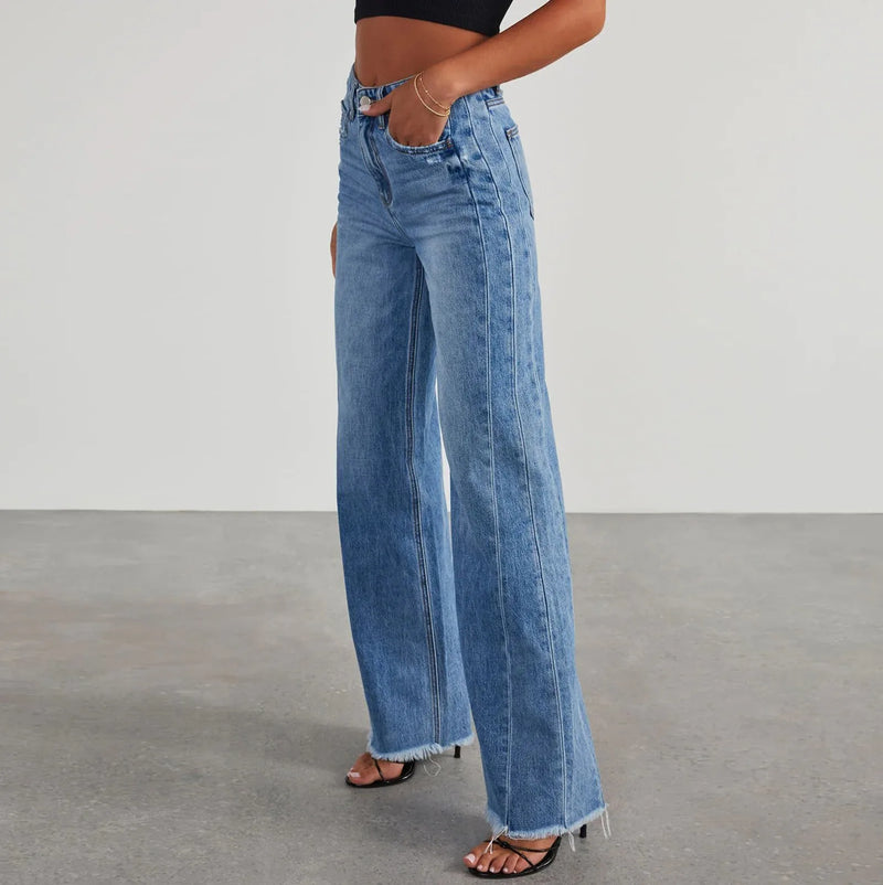 Women Mid Waist Jeans Harajuku Streetwear Retro Fashion Autumn Loose Wide Leg Straight Loose Denim Trousers Y2k Baggy Pants