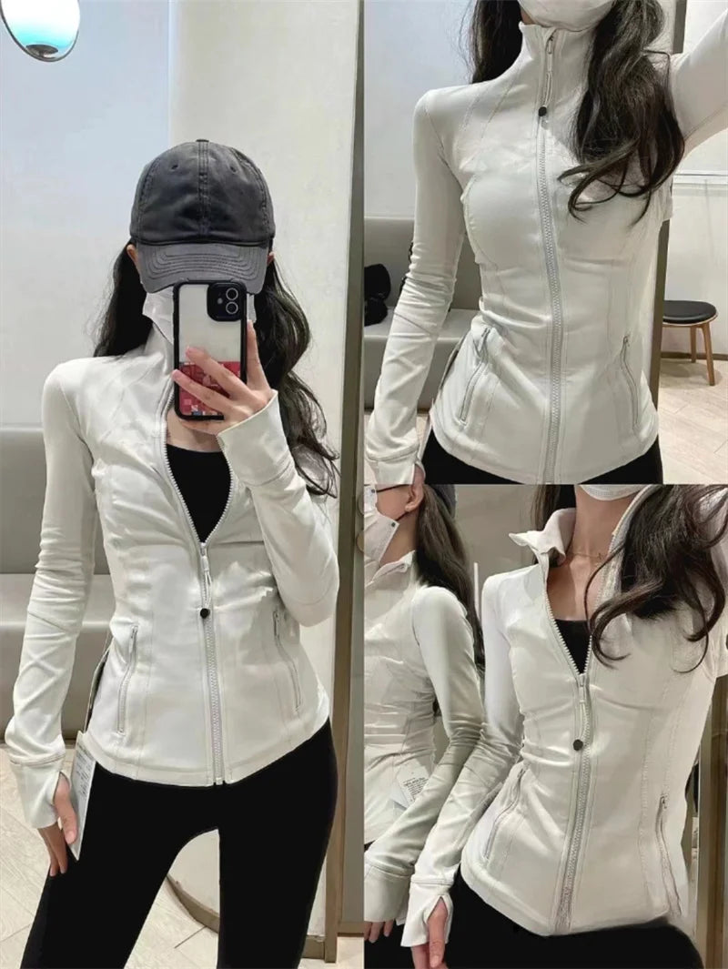 Womens Yoga Clothes Women Jacket Long Sleeve Zipper Gym Sports Fitness Slim Fit Jackets Outdoor Casual Sun Protection Clothing