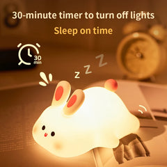 Cute Rabbit Silicone Night Lights Rechargeable Bedside Patting Nightlight Bedroom Atmosphere Lamp For Child Holiday Gift Room