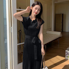 3 Colors Draped Spring Summer Women's Knitting Dresses with Belt Office Ladies Elegant Clothing Solid V-Neck Dress 2023 New