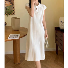 3 Colors Draped Spring Summer Women's Knitting Dresses with Belt Office Ladies Elegant Clothing Solid V-Neck Dress 2023 New