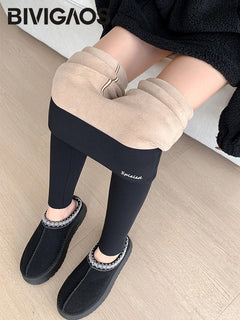 BIVIGAOS New Autumn Winter Alpaca Velvet Shark Leggings Women's Fleece Thickened Warm Leggings Seamless Casual Leggings