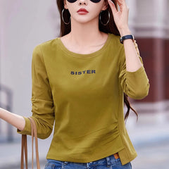 European Station Long sleeved T-shirt Women's Spring/Summer New Fashion Large Size Cotton Versatile Loose Irregular Casual Top