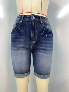 2024 Summer New High Waist Ripped Denim Shorts For Women Fashion Stretch Skinny Knee Length Jeans Shorts Casual Female Clothing