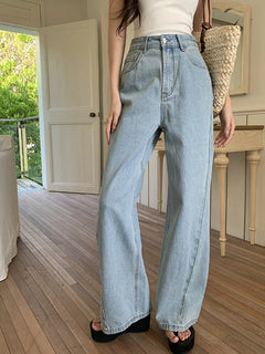 Vintage Autumn Wide Leg Jeans Women High Waist Loose Denim Blue Pants Female Casual Jean Pockets Trousers 4839