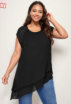 Top Design Sense Loose Short-Sleeved Asymmetric Chiffon Shirt