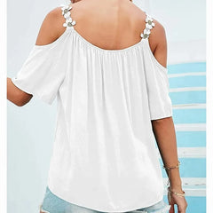 Women's Short Sleeve O-Neck Shirt, Lace Blouse, Sexy Off Shoulder Shirt, Solid Tops, Loose Clothes, Summer, 24933, 2024