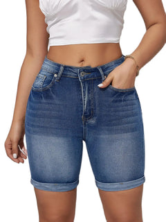 2024 Summer New High Waist Ripped Denim Shorts For Women Fashion Stretch Skinny Knee Length Jeans Shorts Casual Female Clothing