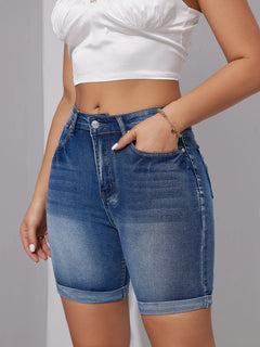 2024 Summer New High Waist Ripped Denim Shorts For Women Fashion Stretch Skinny Knee Length Jeans Shorts Casual Female Clothing